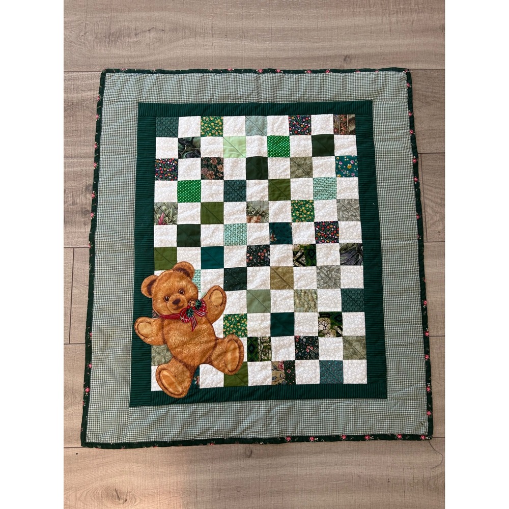 Vintage‎ Handmade Quilt Teddy Bear "Jingle Bear" Made by Grandma Nursery Blanket